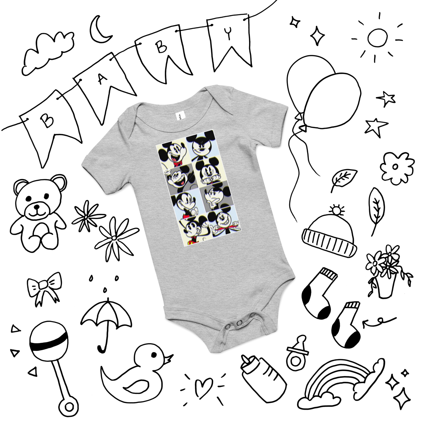 Designer Mickey-Mouse Baby Short Sleeve One Piece | Available in Multiple Colors