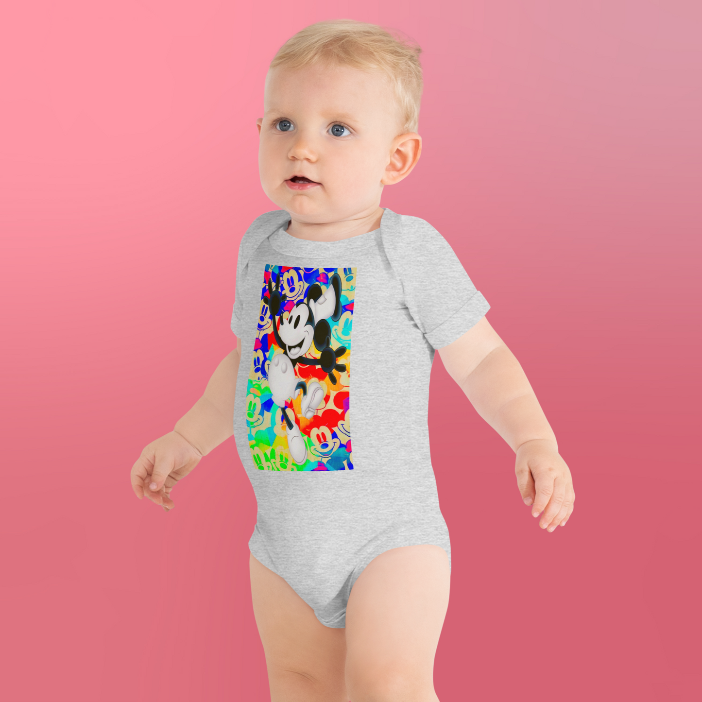 Designer Mickey-Mouse Baby Short Sleeve One Piece | Available in Multiple Colors | Design on Front & Back