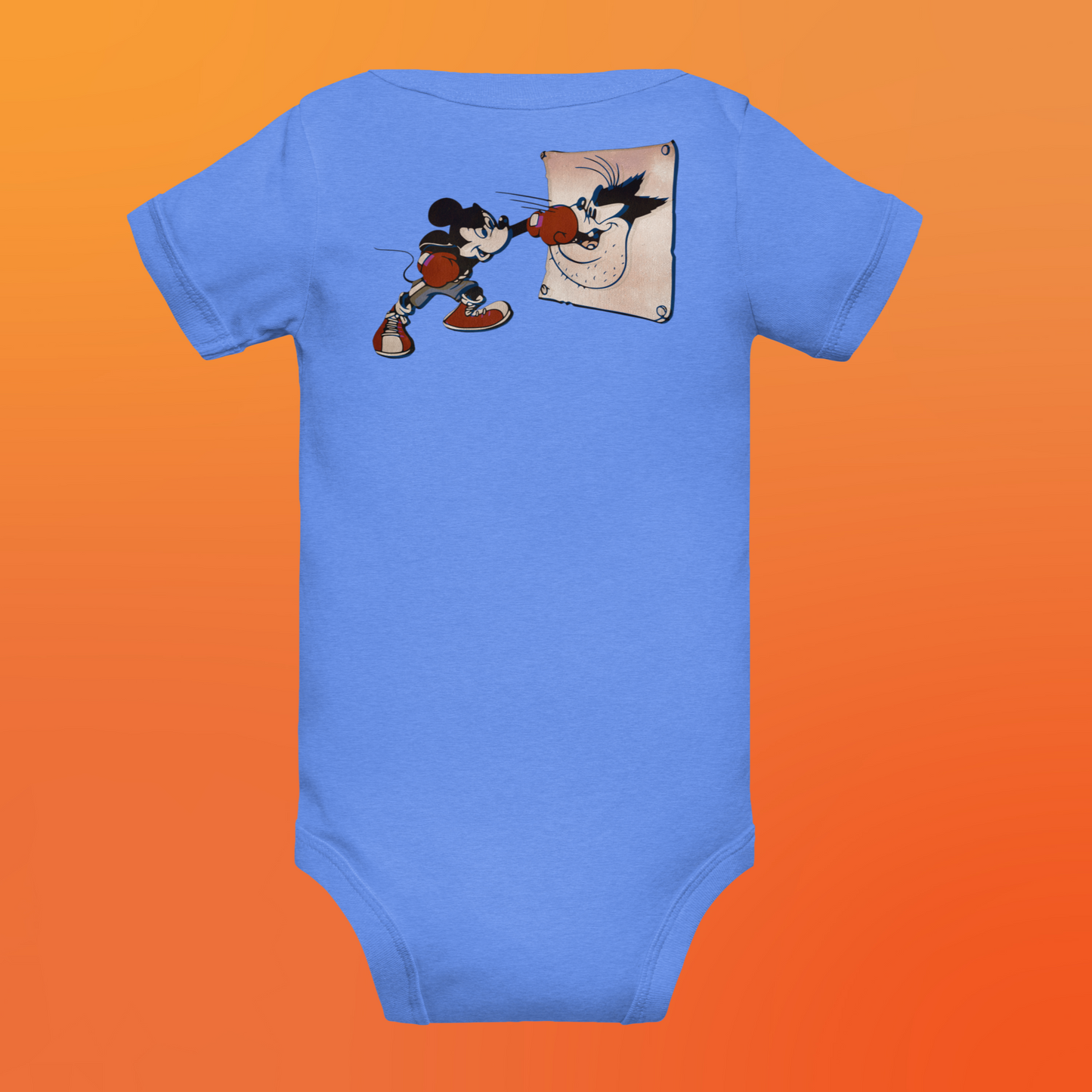 Vintage Style Designer Mickey-Mouse, Minnie-Mouse, and Pete Baby Short Sleeve One Piece | Available in Multiple Colors | Design on Front & Back
