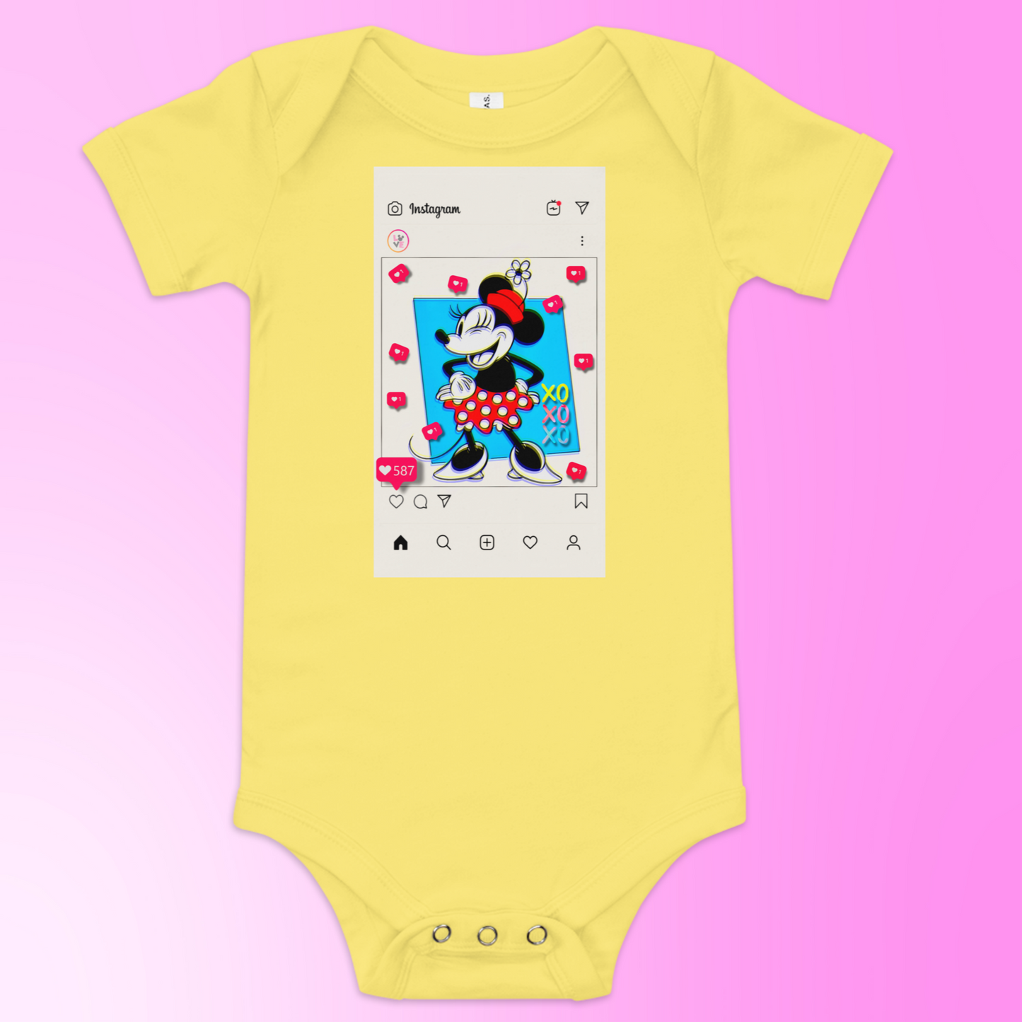 Designer Minnie-Mouse Baby Short Sleeve One Piece | Available in Multiple Colors | Design on Front & Back