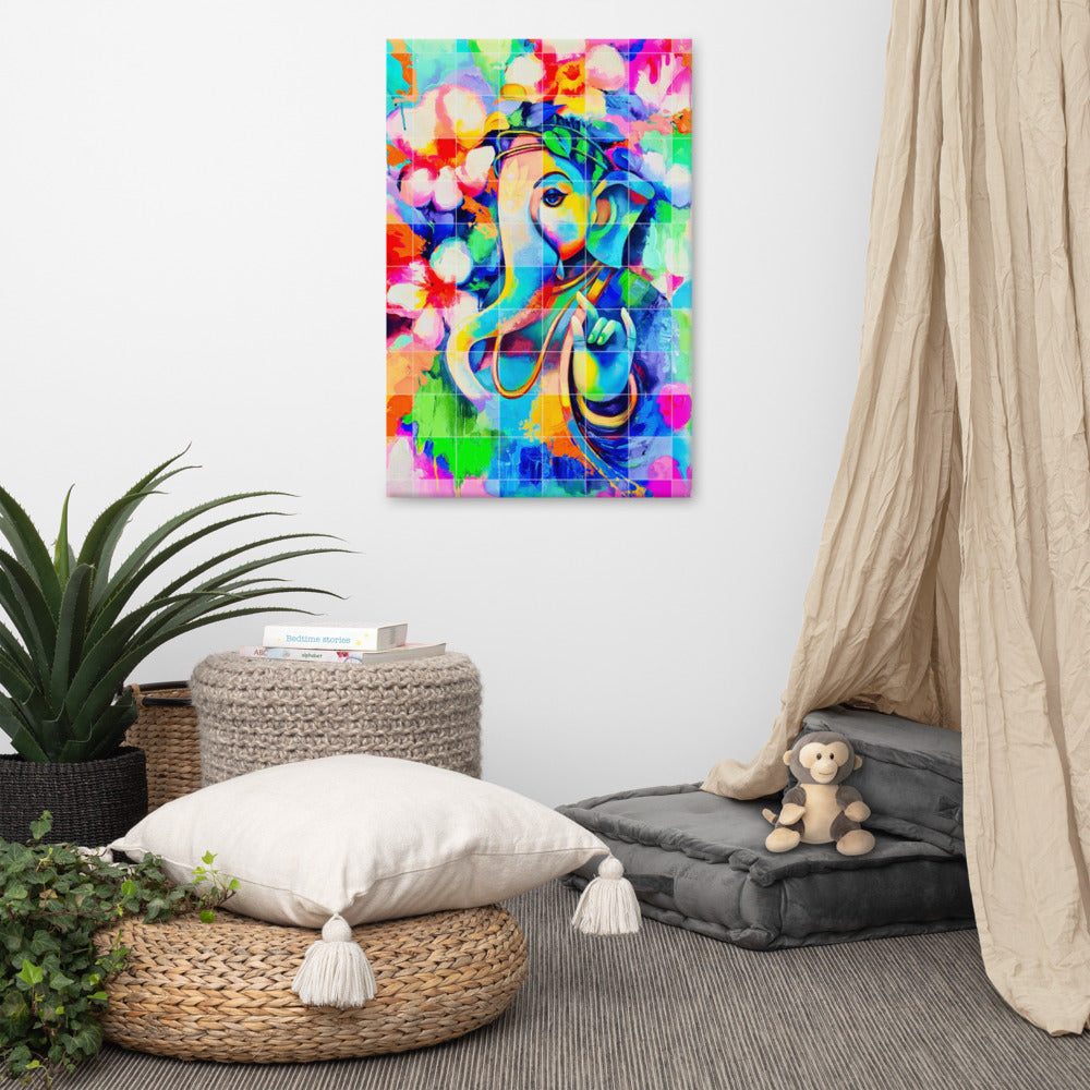 Ganesh with Flowers Large Canvas | Limited Edition Design