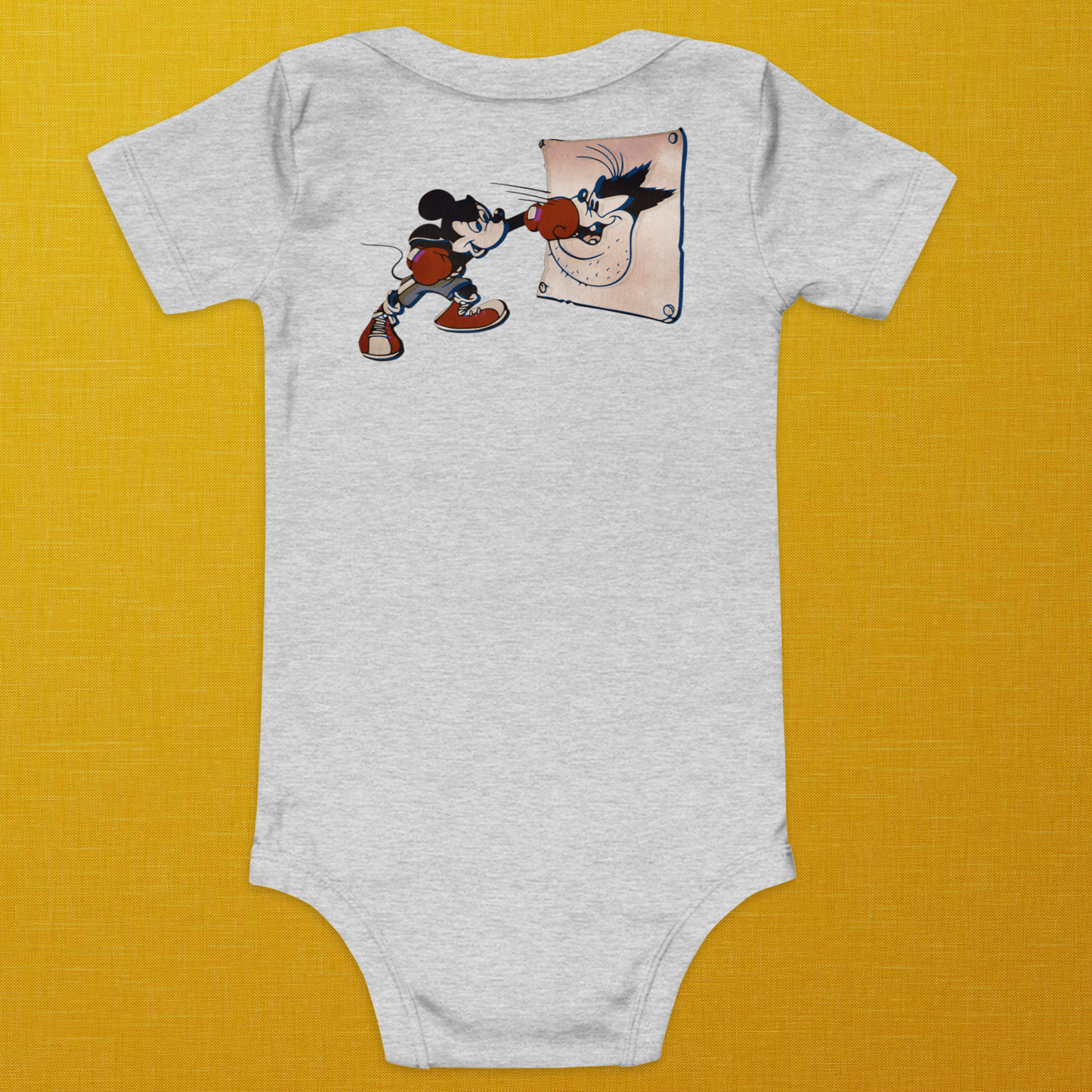 Vintage Style Designer Mickey-Mouse, Minnie-Mouse, and Pete Baby Short Sleeve One Piece | Available in Multiple Colors | Design on Front & Back