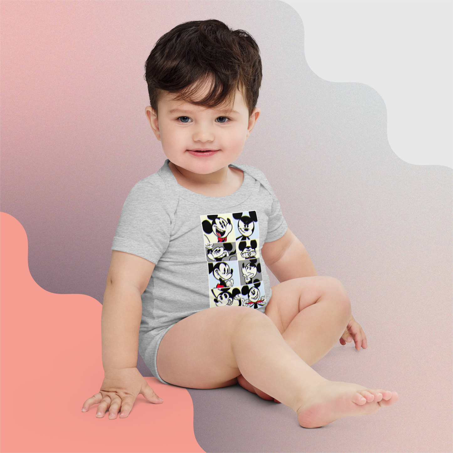 Designer Mickey-Mouse Baby Short Sleeve One Piece | Front & Back Design | Available in Multiple Colors