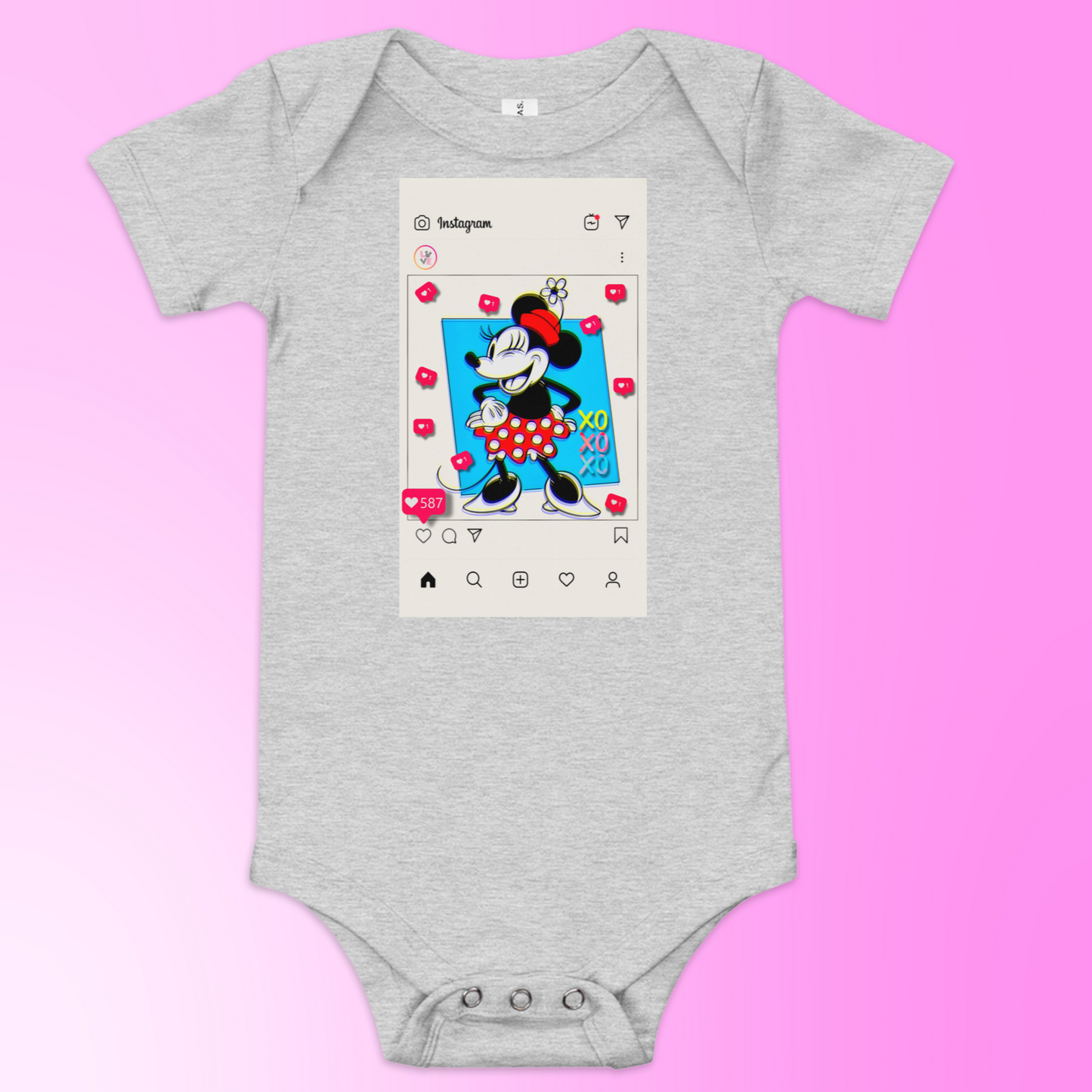 Designer Minnie-Mouse Baby Short Sleeve One Piece | Available in Multiple Colors | Design on Front & Back