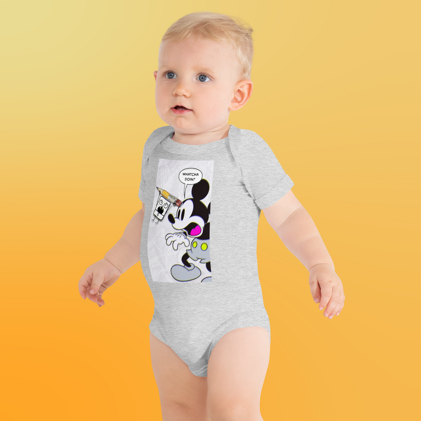 Designer Mickey-Mouse and Doodlebob Baby Short Sleeve One Piece | Available in Multiple Colors | Design on Front & Back