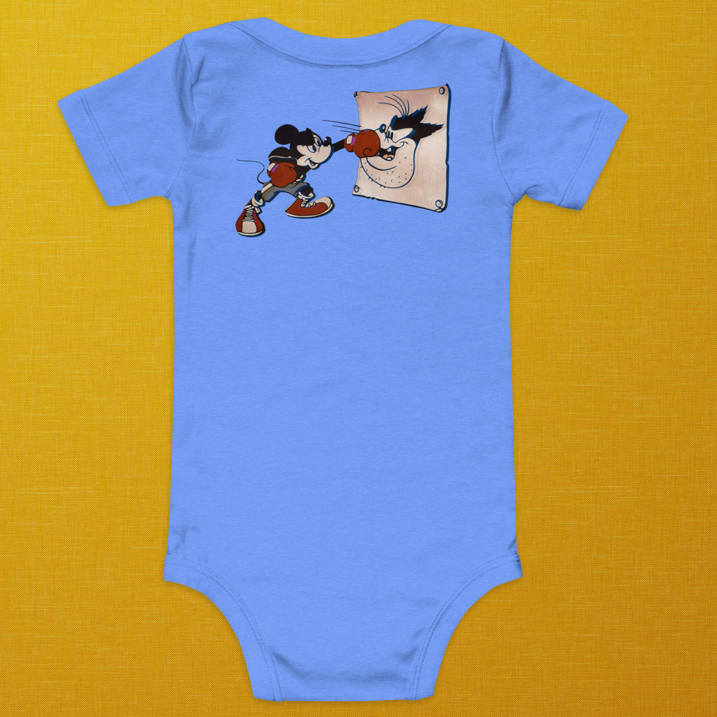 Vintage Style Designer Mickey-Mouse, Minnie-Mouse, and Pete Baby Short Sleeve One Piece | Available in Multiple Colors | Design on Front & Back