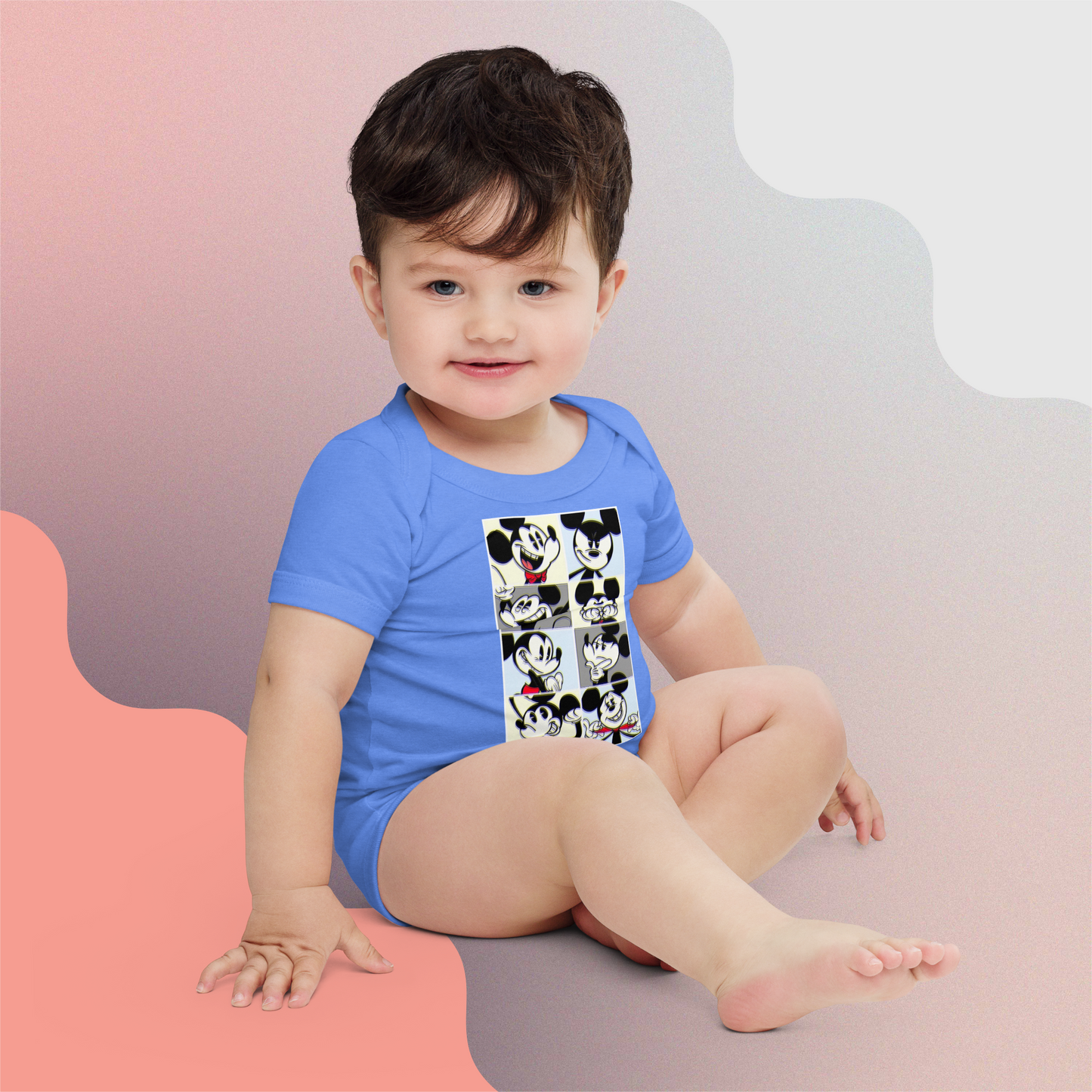 Designer Mickey-Mouse Baby Short Sleeve One Piece | Front & Back Design | Available in Multiple Colors