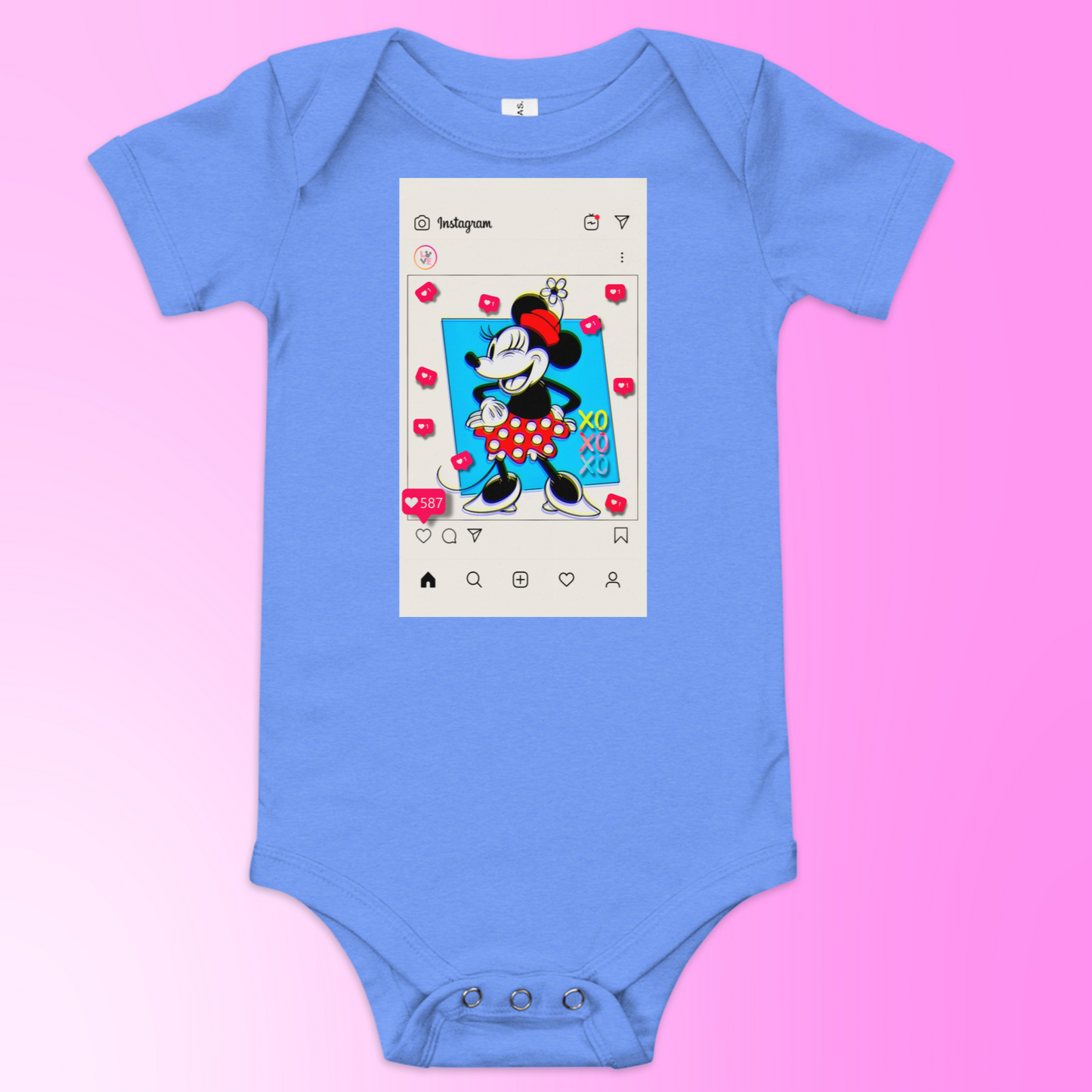 Designer Minnie-Mouse Baby Short Sleeve One Piece | Available in Multiple Colors | Design on Front & Back