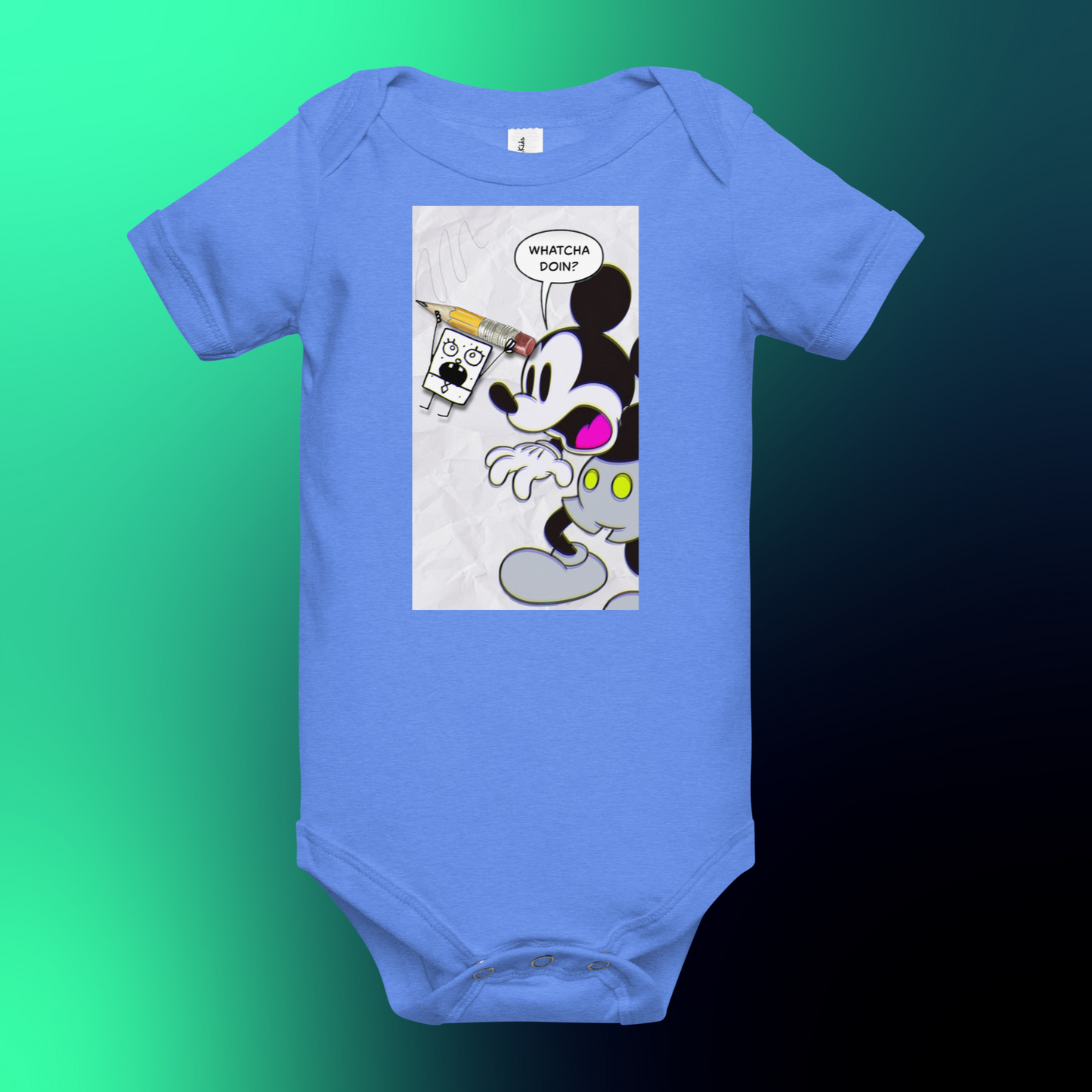 Designer Mickey-Mouse and Doodlebob Baby Short Sleeve One Piece | Available in Multiple Colors | Design on Front & Back