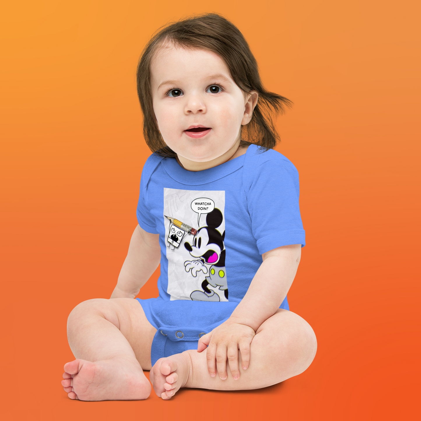 Designer Mickey-Mouse and Doodlebob Baby Short Sleeve One Piece | Available in Multiple Colors | Design on Front & Back