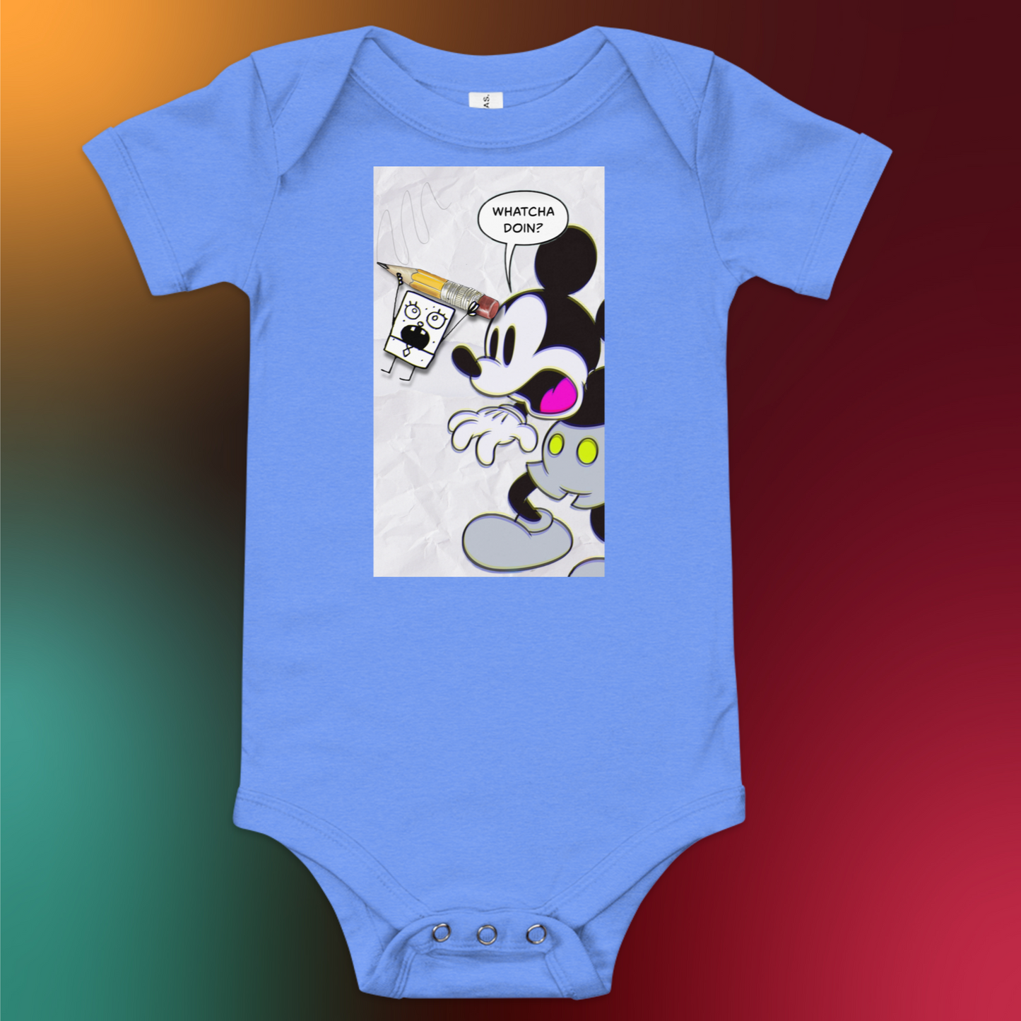 Designer Mickey-Mouse and Doodlebob Baby Short Sleeve One Piece | Available in Multiple Colors | Design on Front & Back