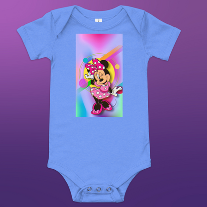 Designer Minnie-Mouse Baby Short Sleeve One Piece | Available in Multiple Colors | Design on Front & Back