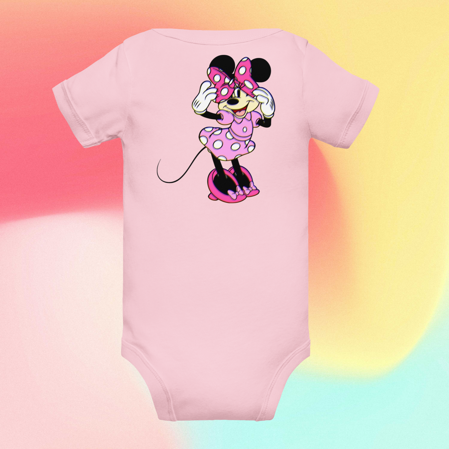 Designer Minnie-Mouse Baby Short Sleeve One Piece | Available in Multiple Colors | Design on Front & Back