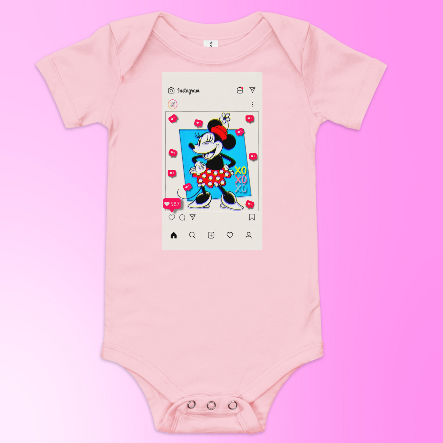 Designer Minnie-Mouse Baby Short Sleeve One Piece | Available in Multiple Colors | Design on Front & Back