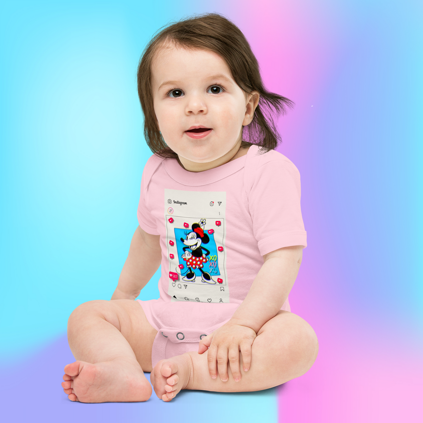 Designer Minnie-Mouse Baby Short Sleeve One Piece | Available in Multiple Colors | Design on Front & Back