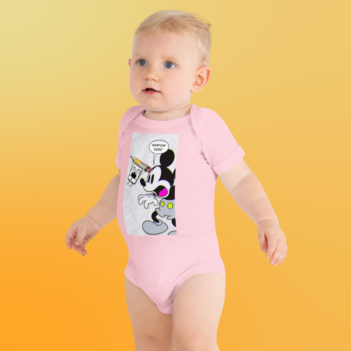 Designer Mickey-Mouse and Doodlebob Baby Short Sleeve One Piece | Available in Multiple Colors | Design on Front & Back