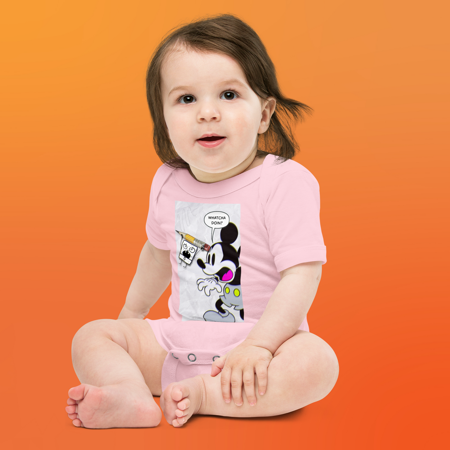 Designer Mickey-Mouse and Doodlebob Baby Short Sleeve One Piece | Available in Multiple Colors | Design on Front & Back