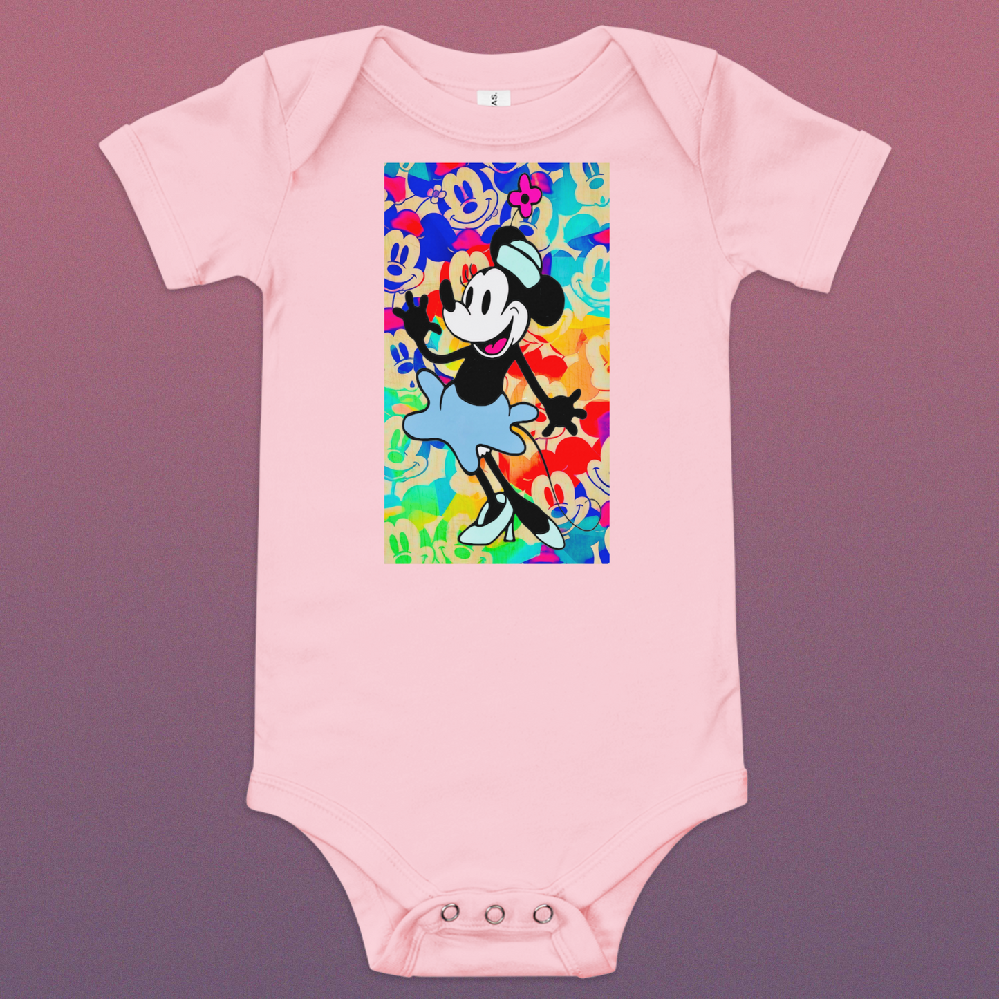 Designer Minnie-Mouse Baby Short Sleeve One Piece | Available in Multiple Colors | Design on Front & Back