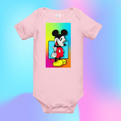 Designer Mickey-Mouse Baby Short Sleeve One Piece | Available in Multiple Colors | Design on Front & Back