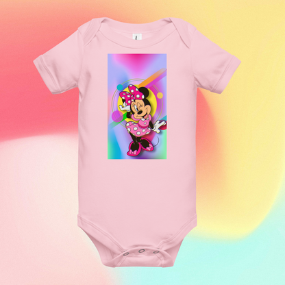 Designer Minnie-Mouse Baby Short Sleeve One Piece | Available in Multiple Colors | Design on Front & Back