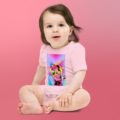 Designer Minnie-Mouse Baby Short Sleeve One Piece | Available in Multiple Colors | Design on Front & Back