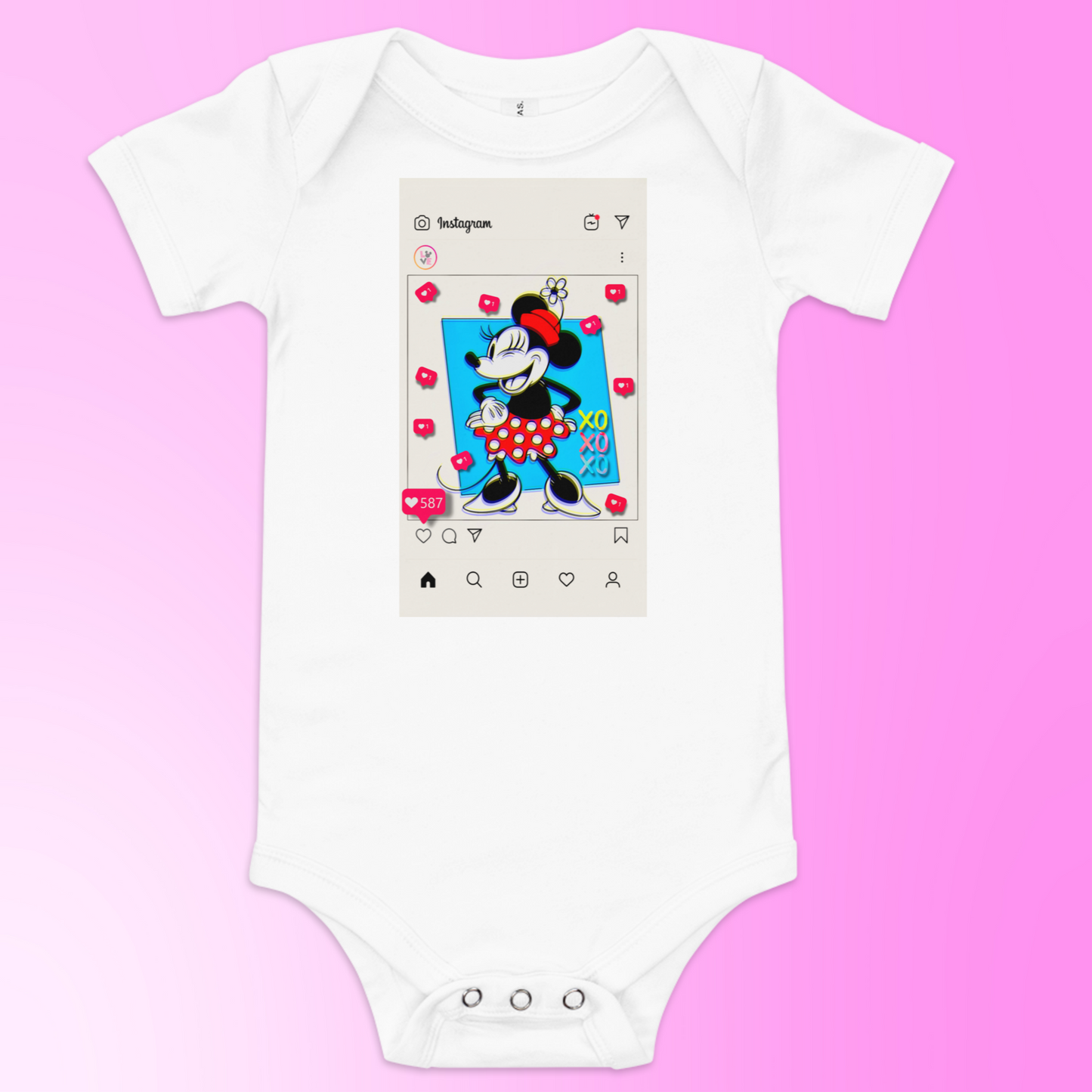 Designer Minnie-Mouse Baby Short Sleeve One Piece | Available in Multiple Colors | Design on Front & Back