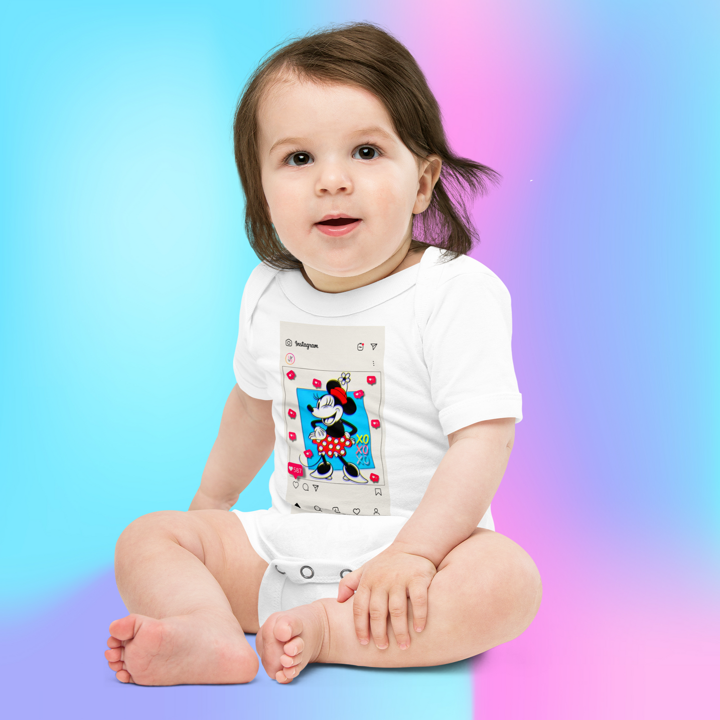 Designer Minnie-Mouse Baby Short Sleeve One Piece | Available in Multiple Colors | Design on Front & Back