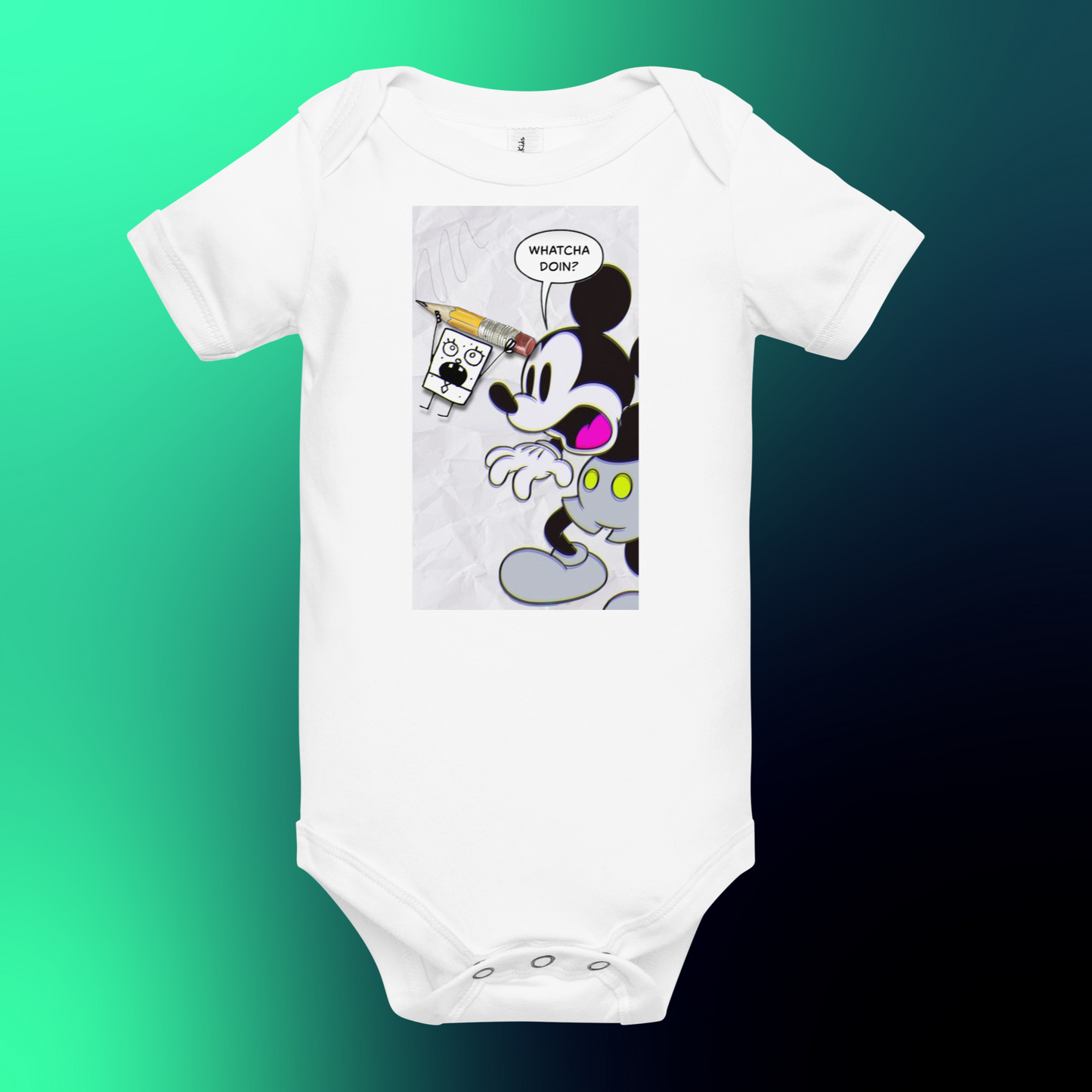 Designer Mickey-Mouse and Doodlebob Baby Short Sleeve One Piece | Available in Multiple Colors | Design on Front & Back