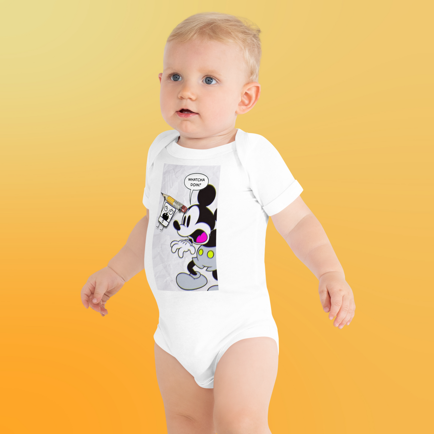 Designer Mickey-Mouse and Doodlebob Baby Short Sleeve One Piece | Available in Multiple Colors | Design on Front & Back