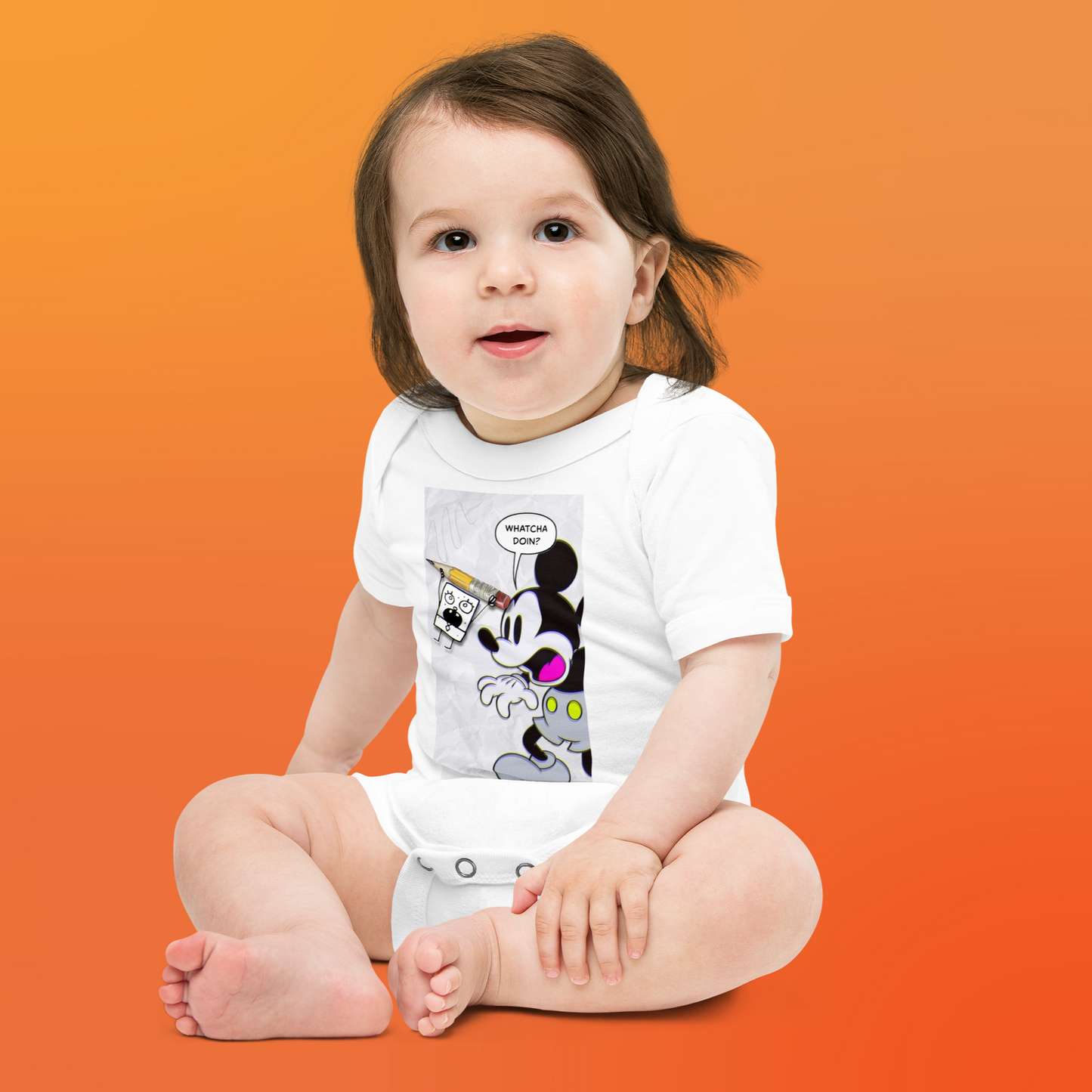 Designer Mickey-Mouse and Doodlebob Baby Short Sleeve One Piece | Available in Multiple Colors | Design on Front & Back