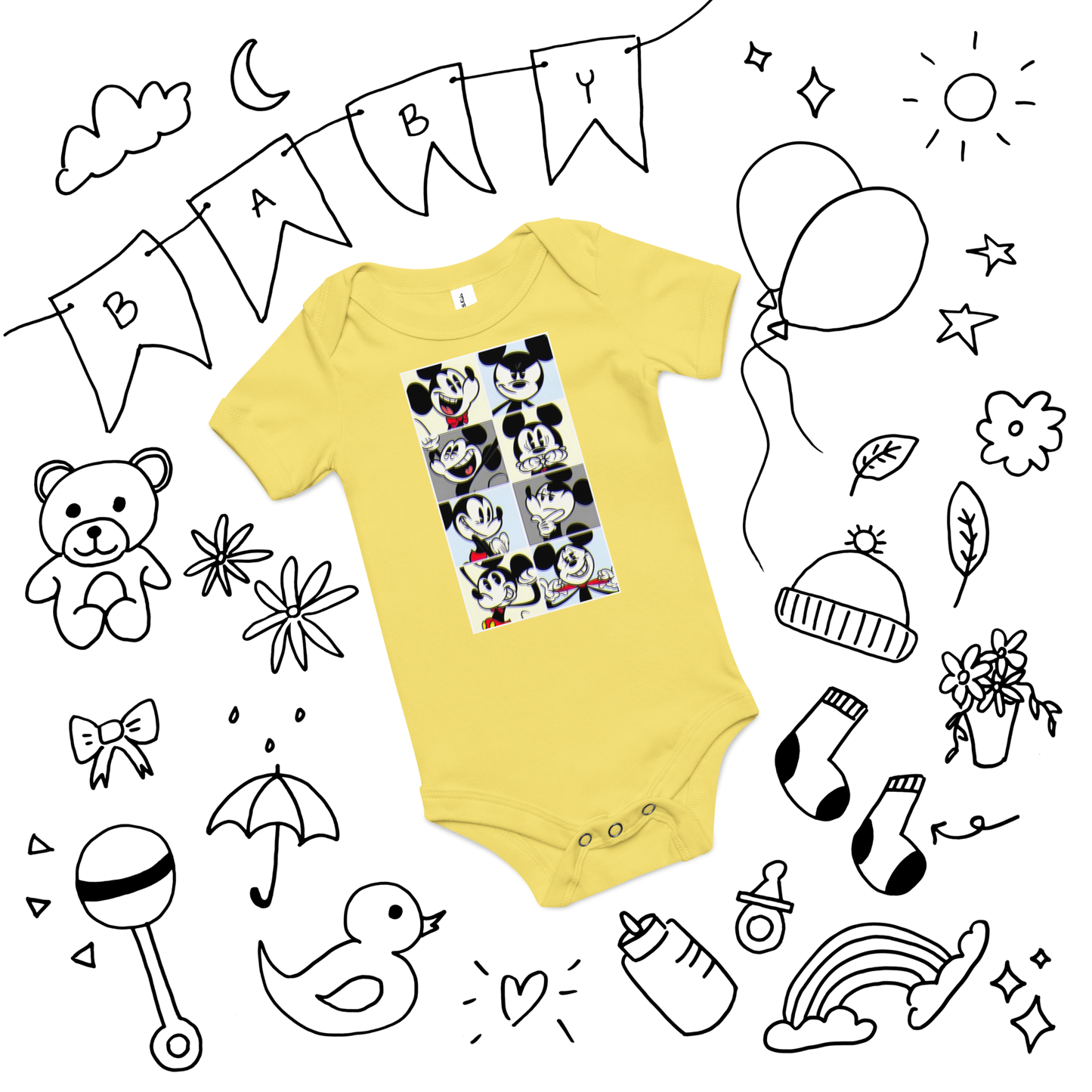 Designer Mickey-Mouse Baby Short Sleeve One Piece | Available in Multiple Colors