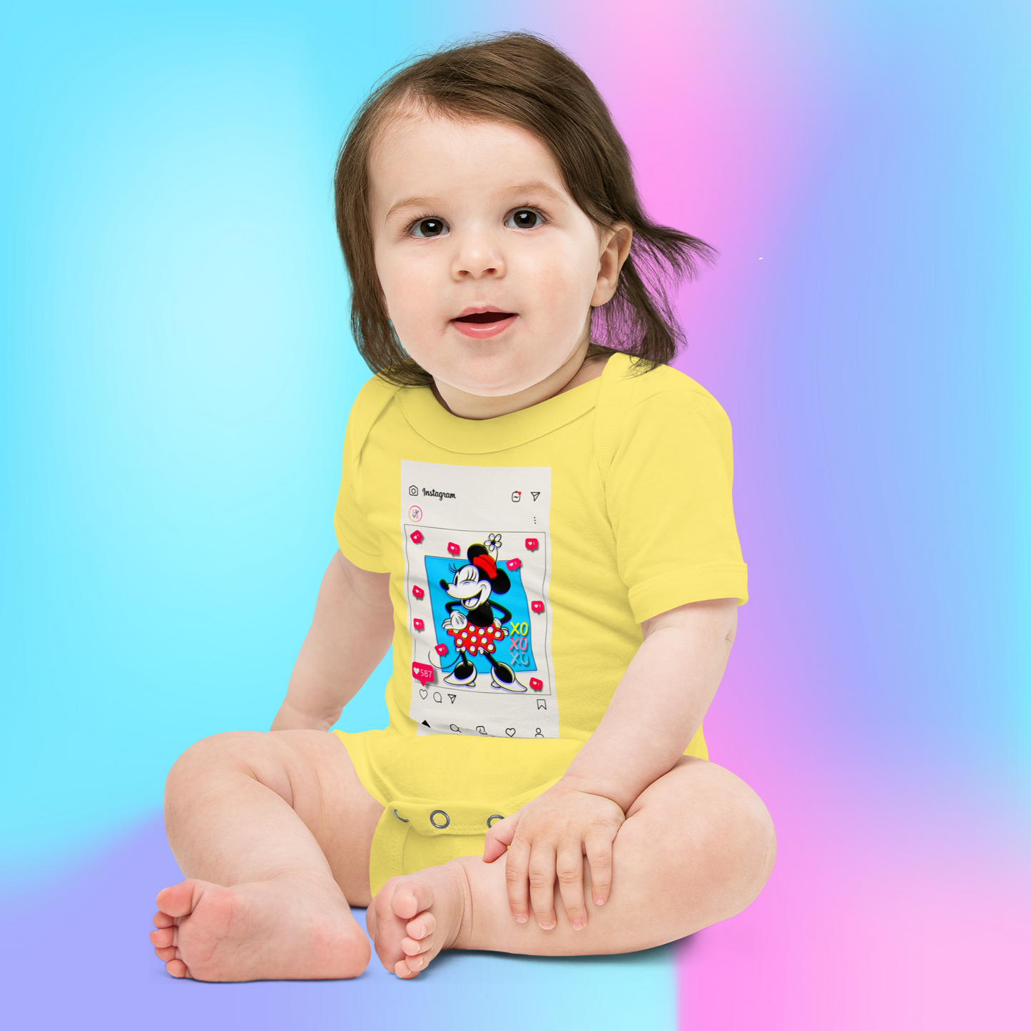 Designer Minnie-Mouse Baby Short Sleeve One Piece | Available in Multiple Colors | Design on Front & Back