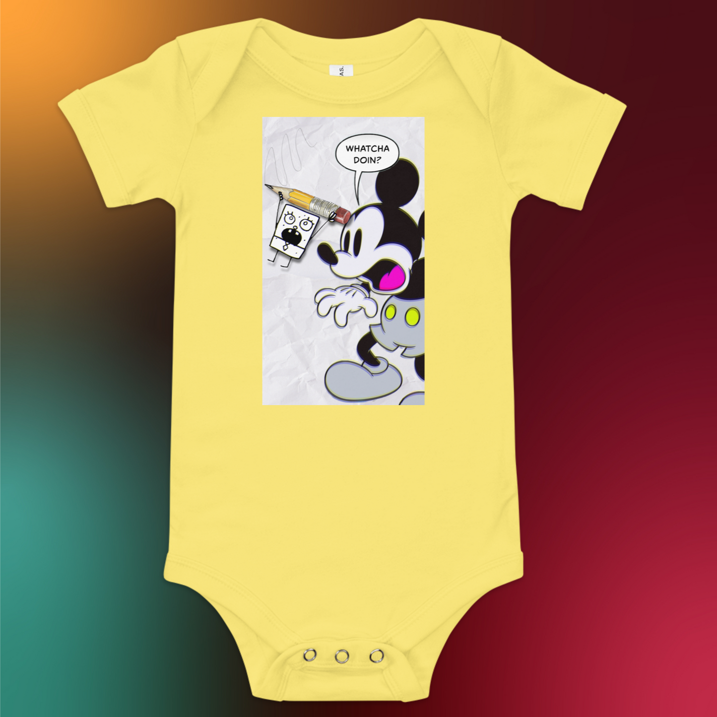 Designer Mickey-Mouse and Doodlebob Baby Short Sleeve One Piece | Available in Multiple Colors | Design on Front & Back