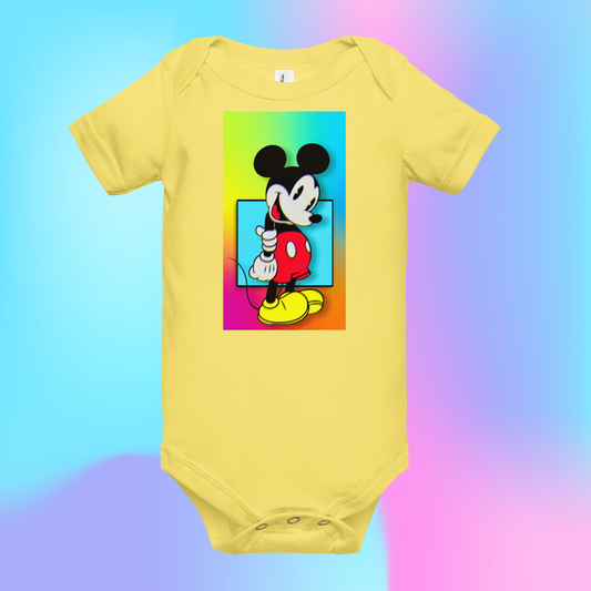 Designer Mickey-Mouse Baby Short Sleeve One Piece | Available in Multiple Colors | Design on Front & Back