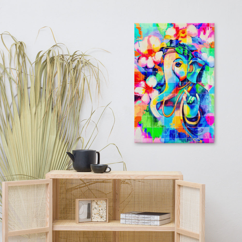 Ganesh with Flowers Large Canvas | Limited Edition Design