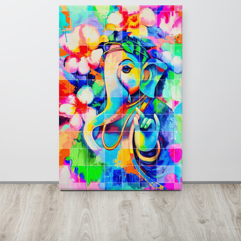 Ganesh with Flowers Large Canvas | Limited Edition Design