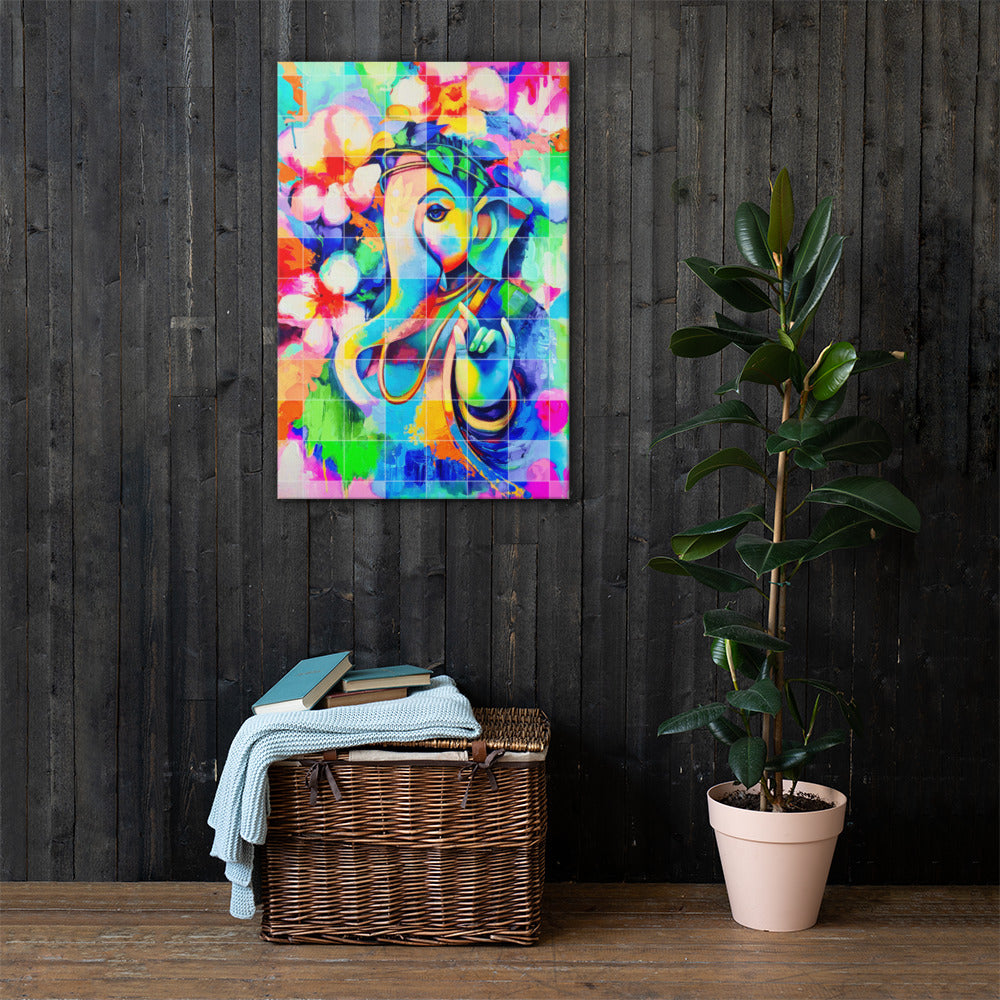 Ganesh with Flowers Large Canvas | Limited Edition Design