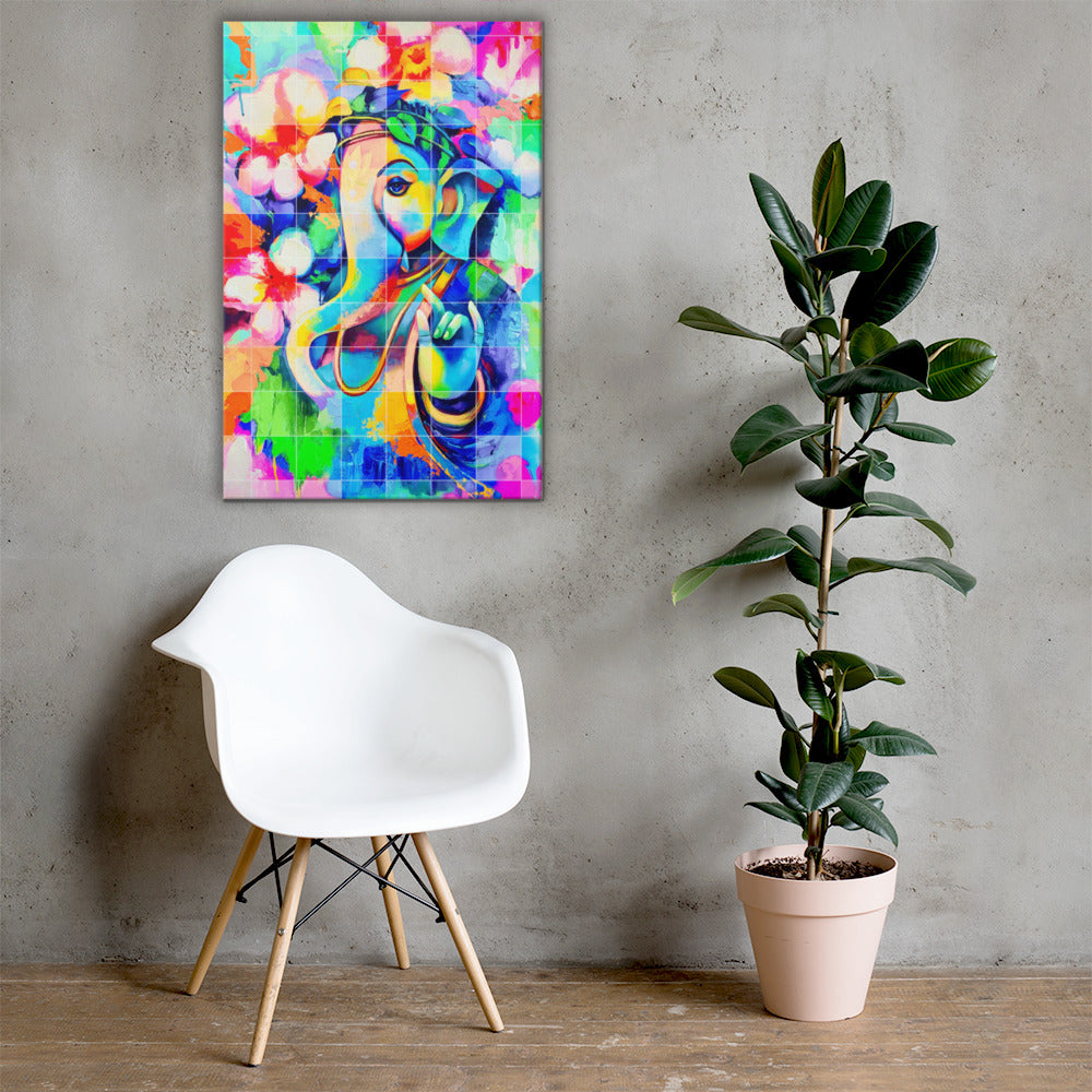 Ganesh with Flowers Large Canvas | Limited Edition Design