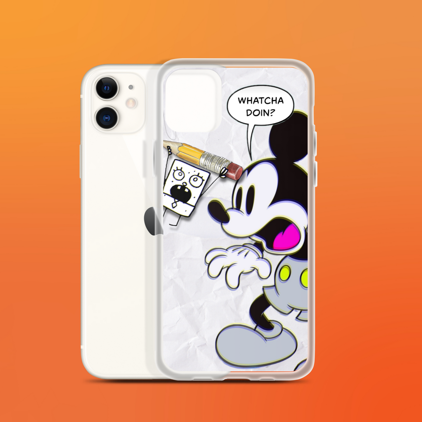 Designer Mickey-Mouse and Doodlebob iPhone® Clear Case | Available for most iPhone® models | Wireless Charging Compatible