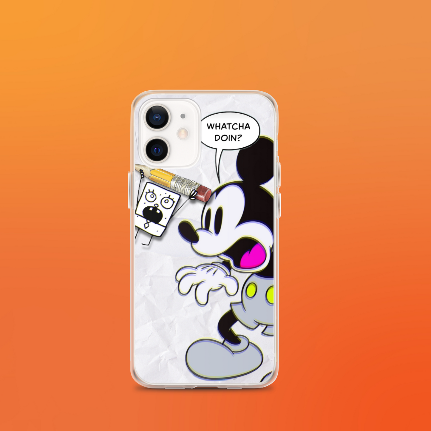 Designer Mickey-Mouse and Doodlebob iPhone® Clear Case | Available for most iPhone® models | Wireless Charging Compatible