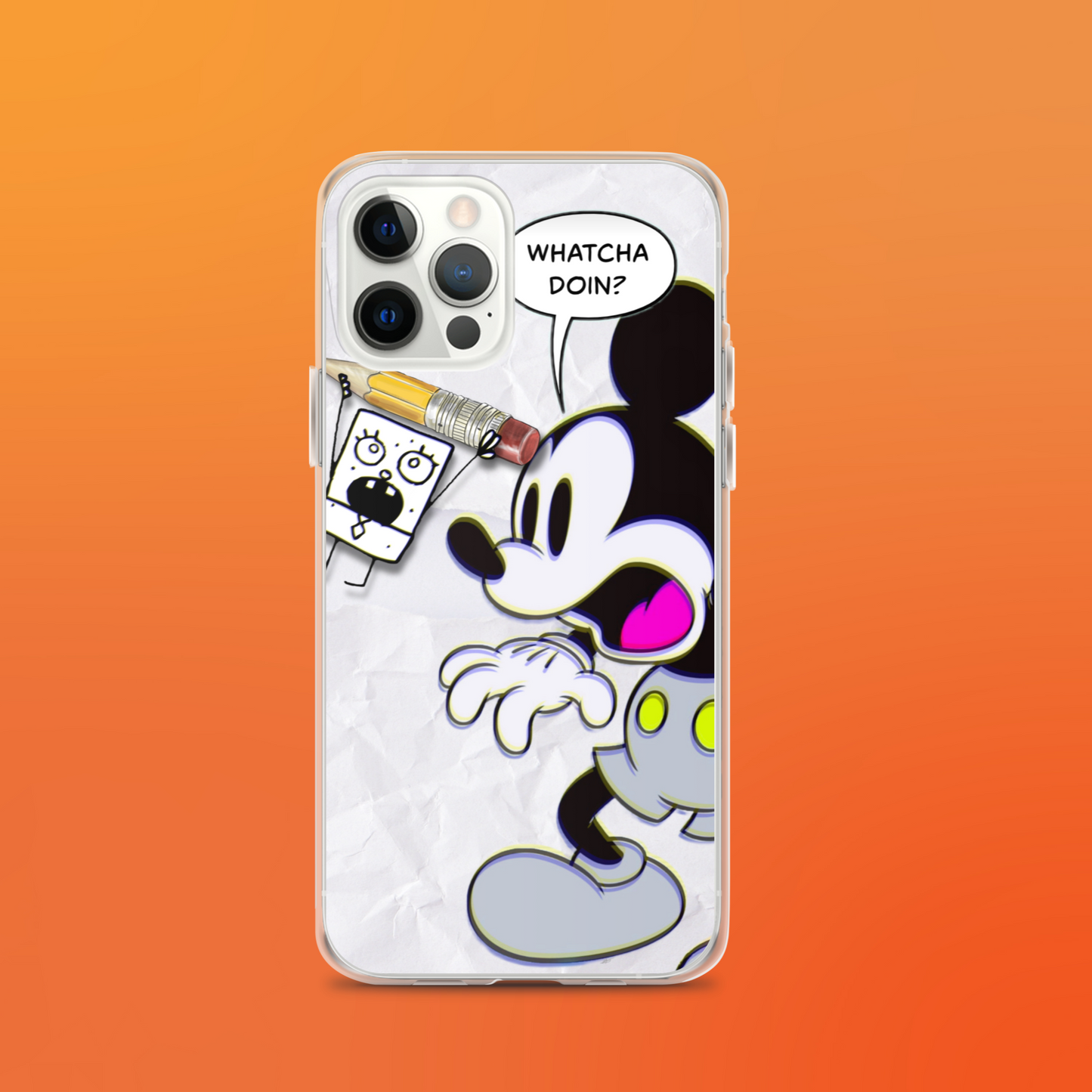 Designer Mickey-Mouse and Doodlebob iPhone® Clear Case | Available for most iPhone® models | Wireless Charging Compatible