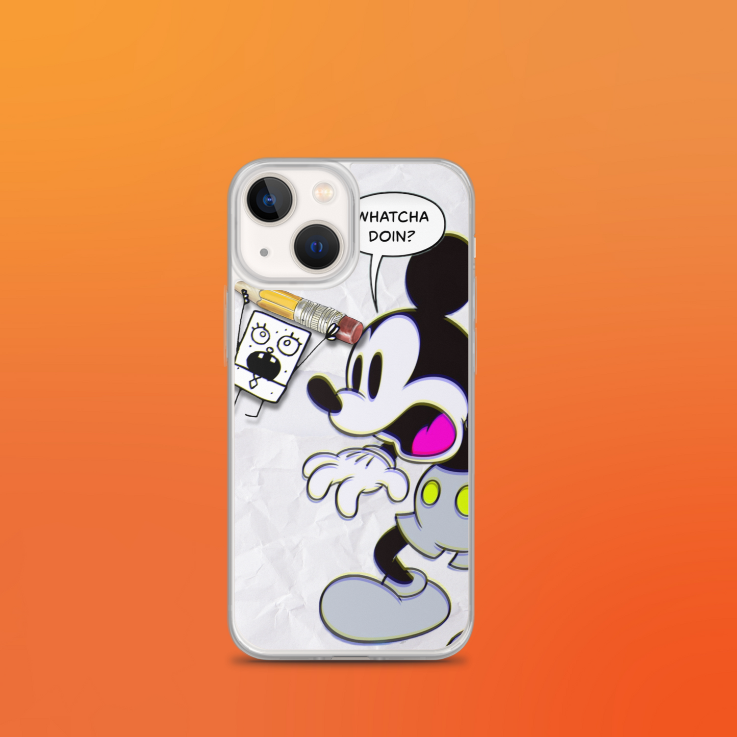 Designer Mickey-Mouse and Doodlebob iPhone® Clear Case | Available for most iPhone® models | Wireless Charging Compatible