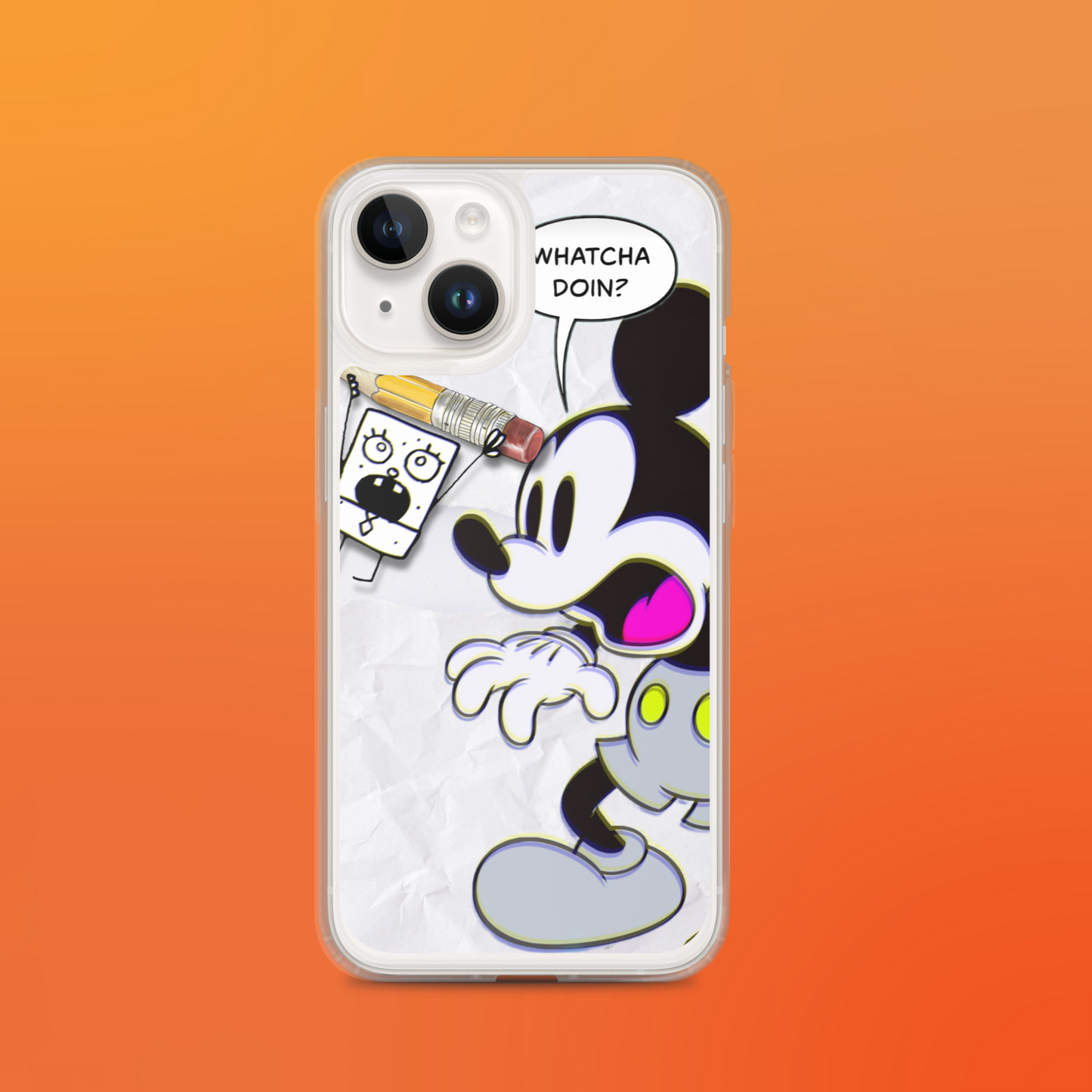 Designer Mickey-Mouse and Doodlebob iPhone® Clear Case | Available for most iPhone® models | Wireless Charging Compatible