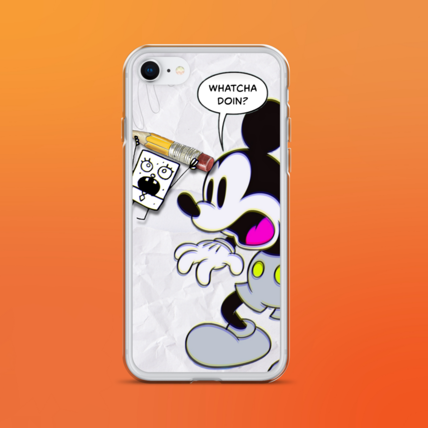 Designer Mickey-Mouse and Doodlebob iPhone® Clear Case | Available for most iPhone® models | Wireless Charging Compatible