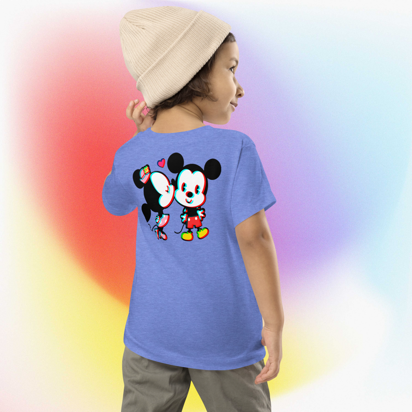 Designer Mickey-Mouse and Minnie-Mouse Toddler Short Sleeve Jersey Tee | Available in Multiple Colors | Design on Front & Back