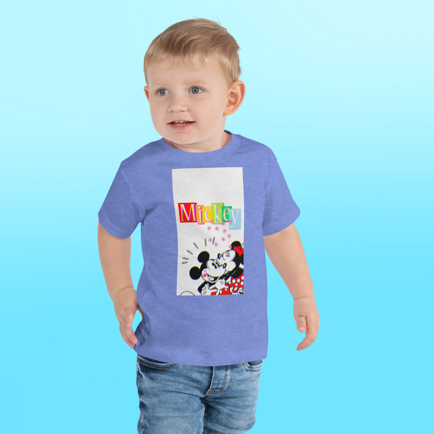 Designer Mickey-Mouse and Minnie-Mouse Toddler Short Sleeve Jersey Tee | Available in Multiple Colors | Design on Front & Back