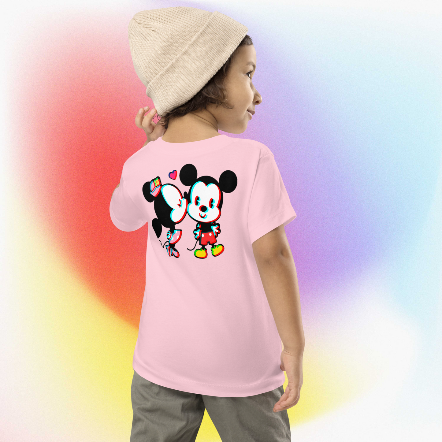 Designer Mickey-Mouse and Minnie-Mouse Toddler Short Sleeve Jersey Tee | Available in Multiple Colors | Design on Front & Back