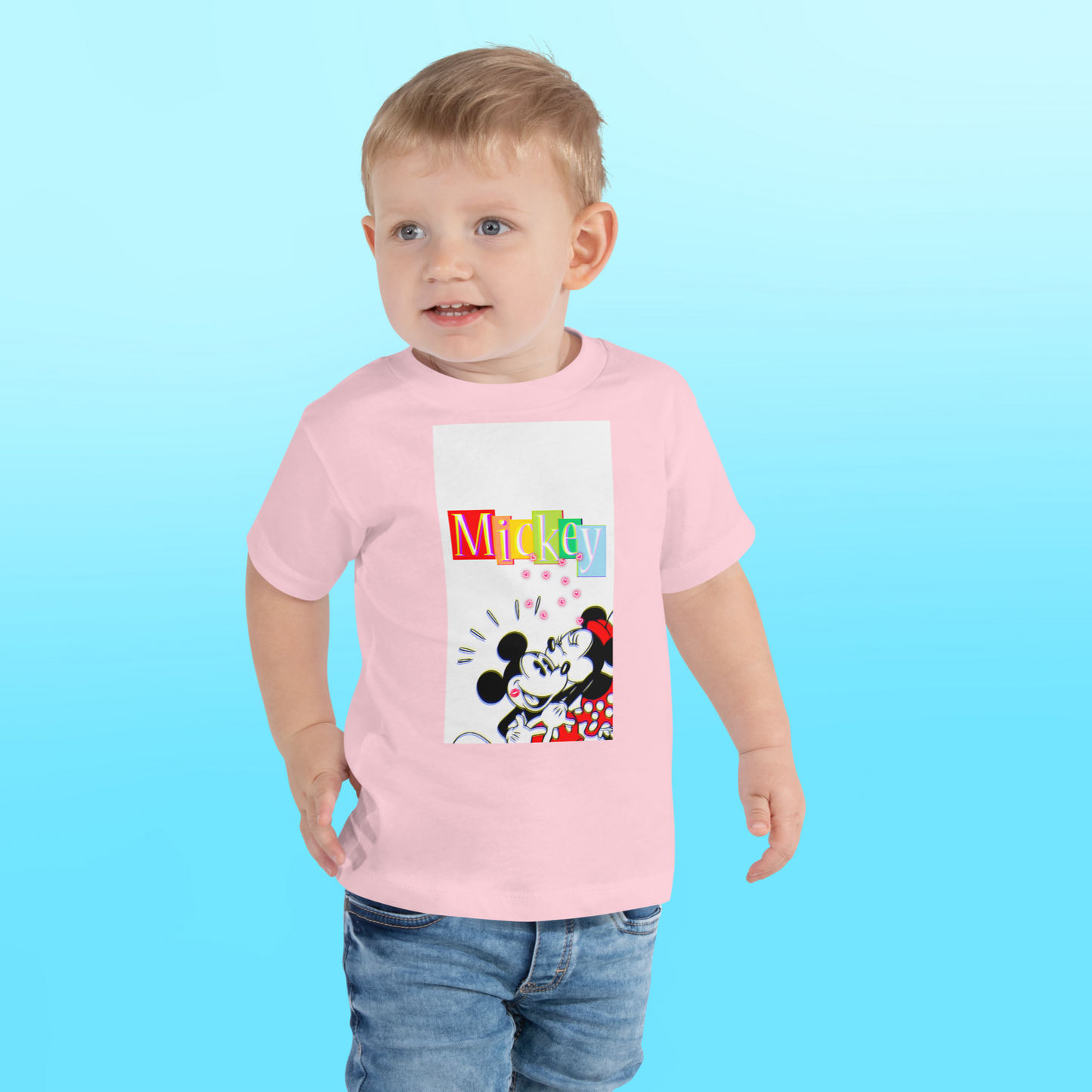 Designer Mickey-Mouse and Minnie-Mouse Toddler Short Sleeve Jersey Tee | Available in Multiple Colors | Design on Front & Back