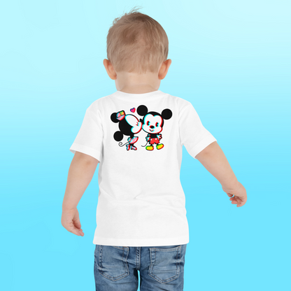 Designer Mickey-Mouse and Minnie-Mouse Toddler Short Sleeve Jersey Tee | Available in Multiple Colors | Design on Front & Back