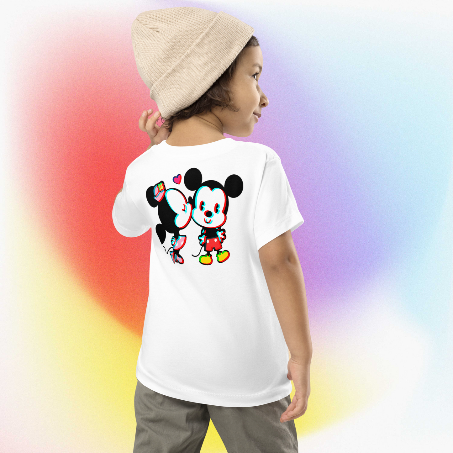 Designer Mickey-Mouse and Minnie-Mouse Toddler Short Sleeve Jersey Tee | Available in Multiple Colors | Design on Front & Back